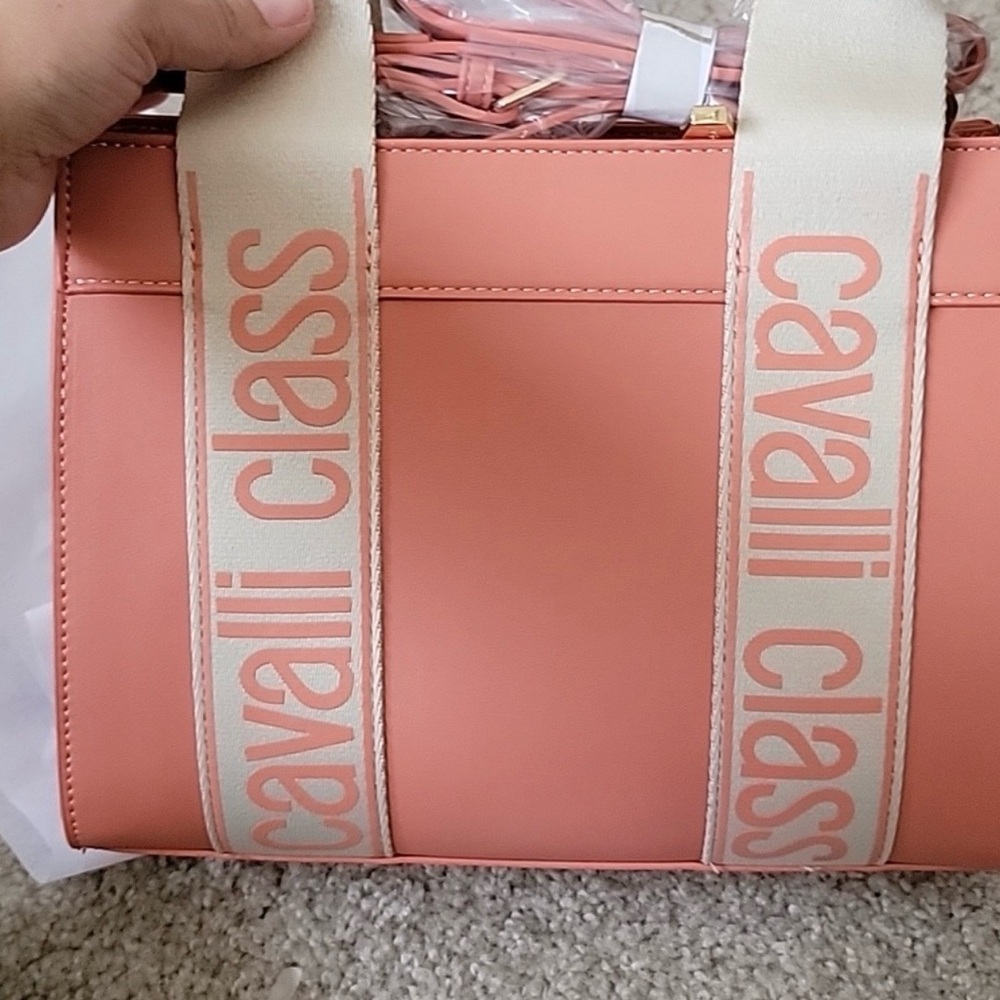 Cavalli Class Peach Tote with Cream Logo Straps